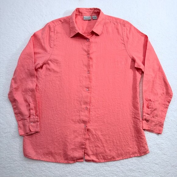 Sutton Studio 100% Linen Button Up Blouse Tunic Coastal Beachy Coral Womens XL - Picture 6 of 12